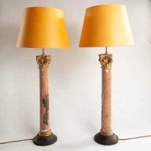 Pair of Tall Giltwood and Gesso Corinthian Capital Table Lamps 